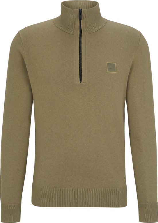 BOSS - Kanobix Half Zip Trui Khaki - Heren - Maat XXL - Regular-fit