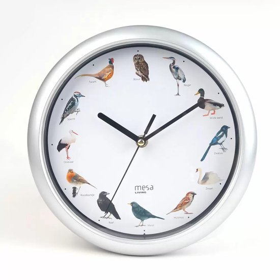 Mesa Birdsong Clock - Horloge murale avec sons d'oiseaux - Un son d'oiseau joyeux différent toutes les heures