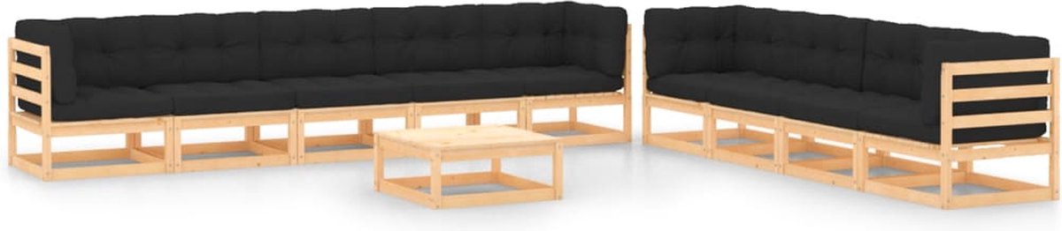 The Living Store 10-delige Loungeset met antracietkleurige kussens grenenhout - Loungebank - Lounge Set - Buitendecor - Tuinset - Hout