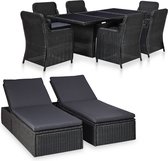 The Living Store Luxury Poly Rattan Tuinset - Zwart en Donkergrijs - 200x100x74 cm - Inclusief 6 stoelen - 2 ligbedden - 2 ligkussens en 6 zitkussens - Montage vereist