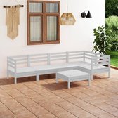 The Living Store Houten Tuinmeubelset - Hoek/Middenbank- 63.5 x 63.5 x 62.5 cm - Voetenbank/Tafel- 63.5 x 63.5 x 28.5 cm - Wit