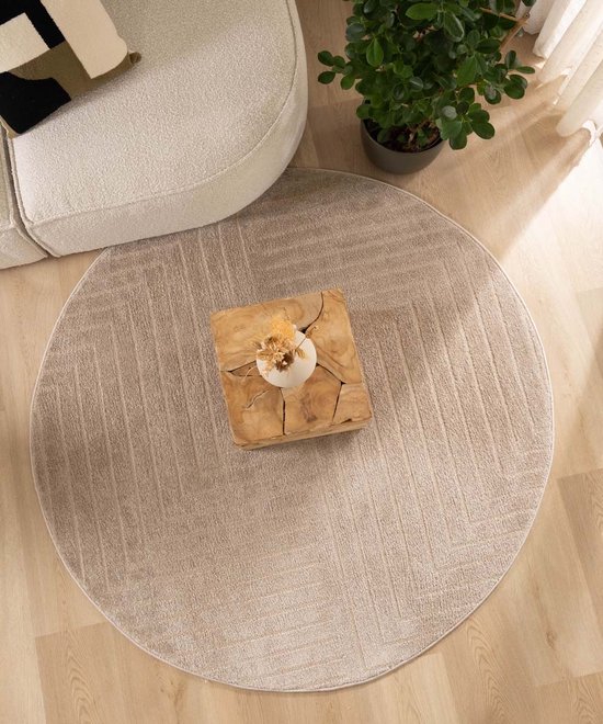 Rond vloerkleed Scandinavisch - Contour Edge beige 250 cm rond