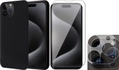 Hoesje geschikt voor iPhone 15 Pro Max - Screenprotector GlassGuard & Camera Lens Screen Protector - Back Cover Case SoftTouch Zwart