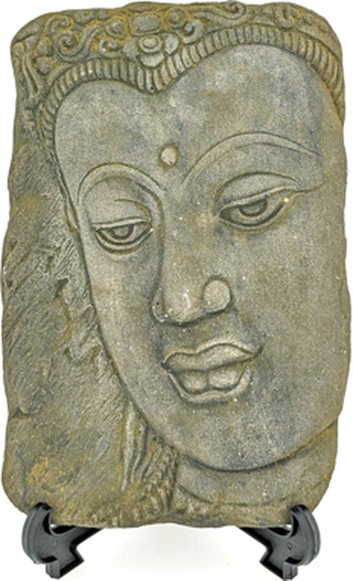 Boeddha hoofd op standaard - handgemaakt uit steen - grijs