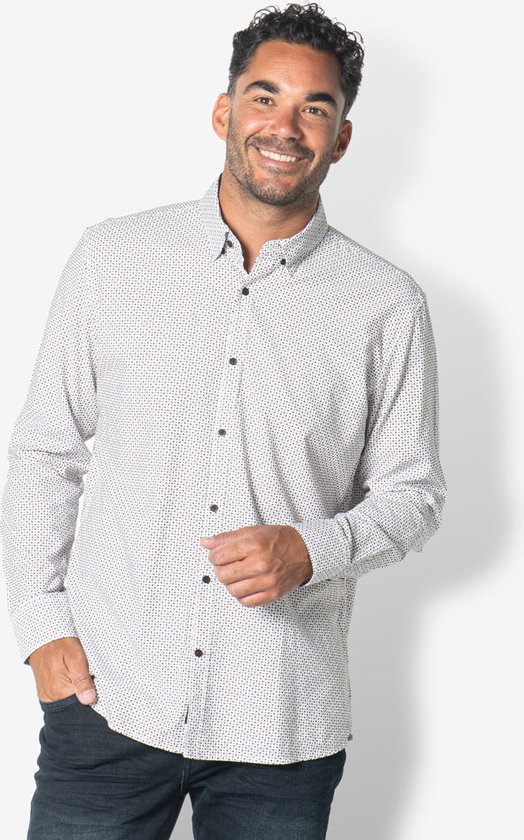 Twinlife Heren Shirt Print Geweven - Overhemd - Comfortabel - Regular Fit - Wit - S
