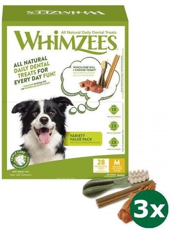 3xmedium 28 st Whimzees variety box hondensnack - Bol