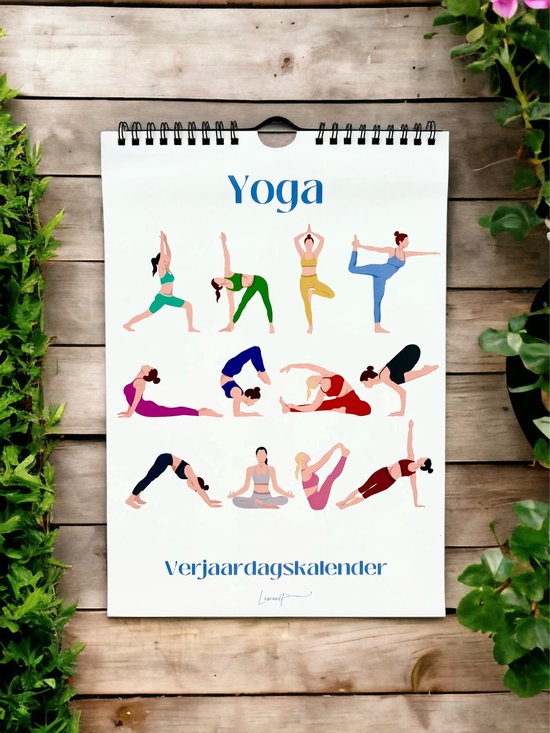Yoga verjaardagskalender, wandkalender met diverse illustraties.
