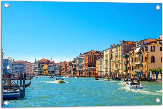 Tuinposter – Wateren van Venetië bij Gekleurde Huisjes - 75x50 cm Foto op Tuinposter (wanddecoratie voor buiten en binnen)