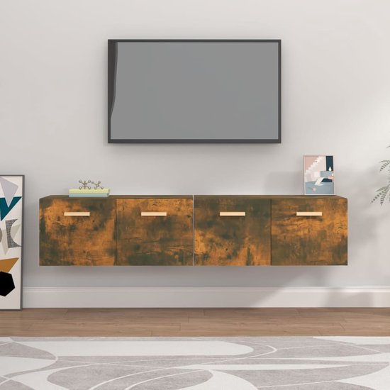 The Living Store Wandkast - Hangkast - Afmetingen- 80 x 35 x 36.5 cm - Kleur- Gerookt eiken - Materiaal- Bewerkt hout