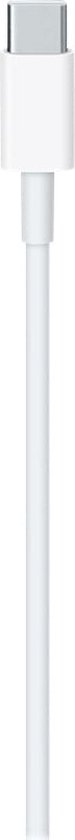 Witte USB-C connector aan het einde van een witte kabel.
