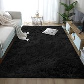 Luxe Shaggy Soft Area tapijt vierkant indoor pluizige antislip tapijten moderne wooncultuur voor woonkamer slaapkamer kinderkamer zwart 90x150 cm