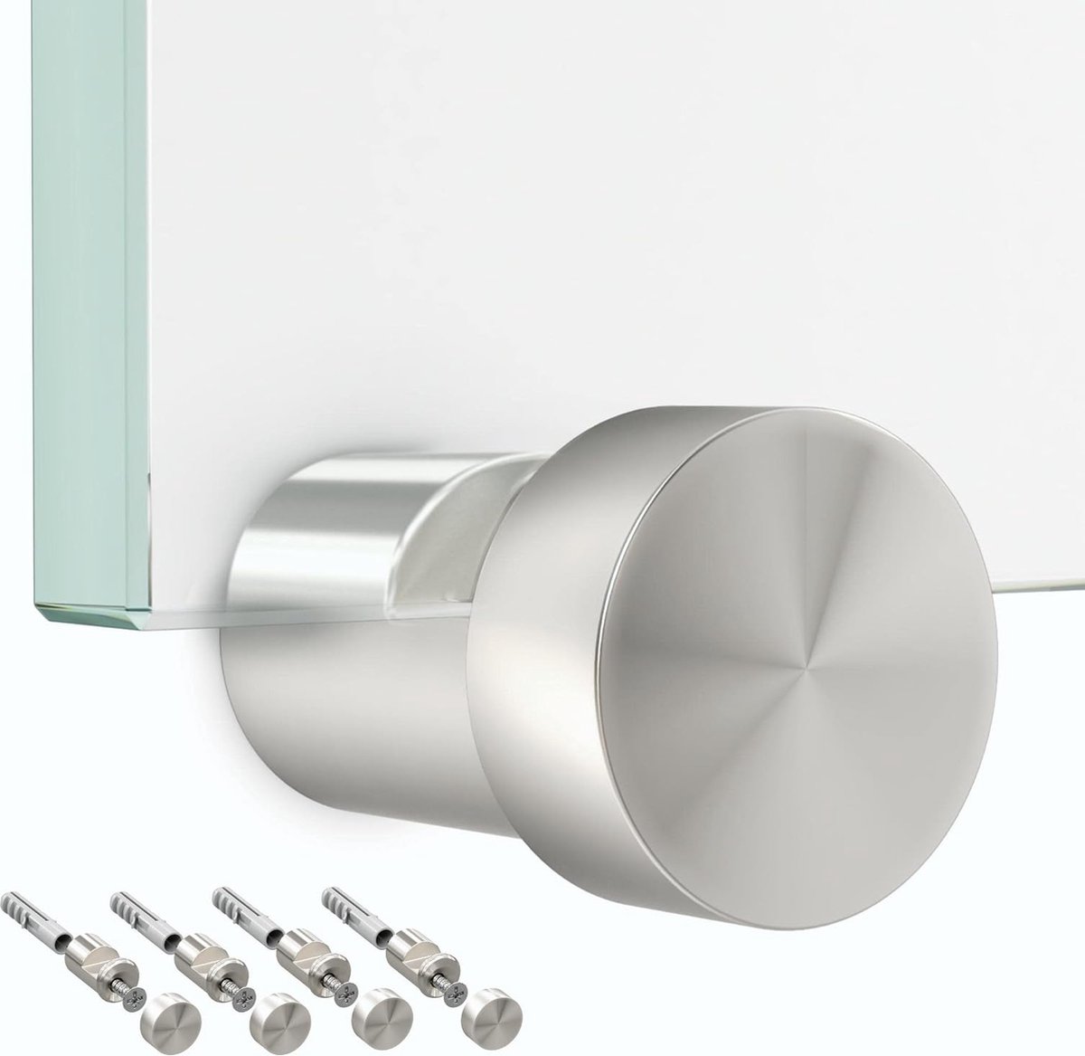 Glasklem roestvrij staal (complete set van 4) – universeel voor paneeldikte 2,5 - 6 mm – klembevestiging voor glasfoto, aluminium dibond, spiegelhouder en spatschermbevestiging (10 mm wandafstand)