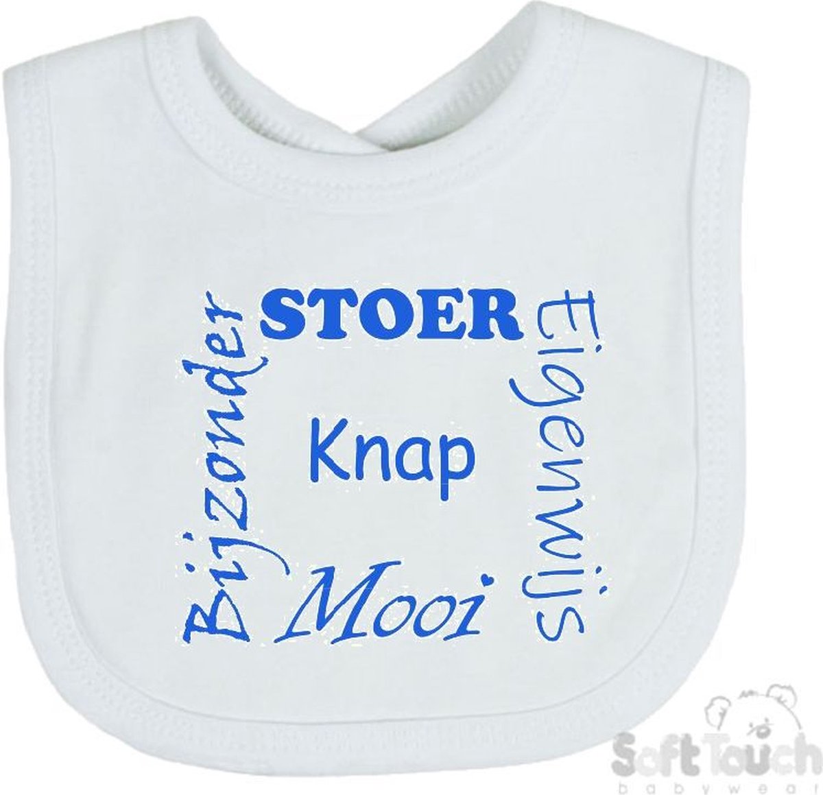 Goedkoopste Soft Touch Slabber Slabbetje Slab Stoer Eigenwijs Mooi Bijzonder Knap Unisex Katoen Wit/blauw Maat 33x22 Cm