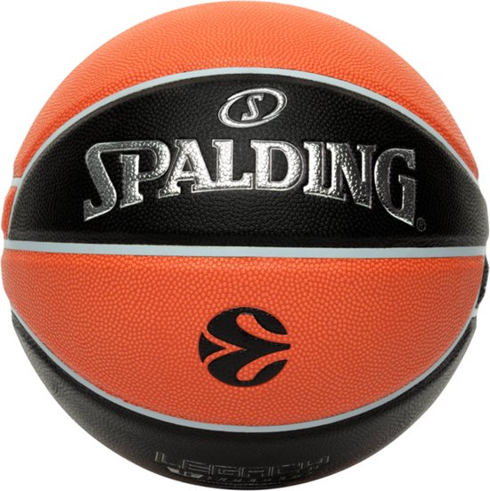Spalding TF 1000 'Legacy' basketbal, met oranje en zwarte vlakken.