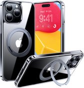 Torras iPhone 15 Pro compatibel MagSafe draadloos oplaadbare hoesje met 360° verstelbaar Kickstand standaard - Transparant