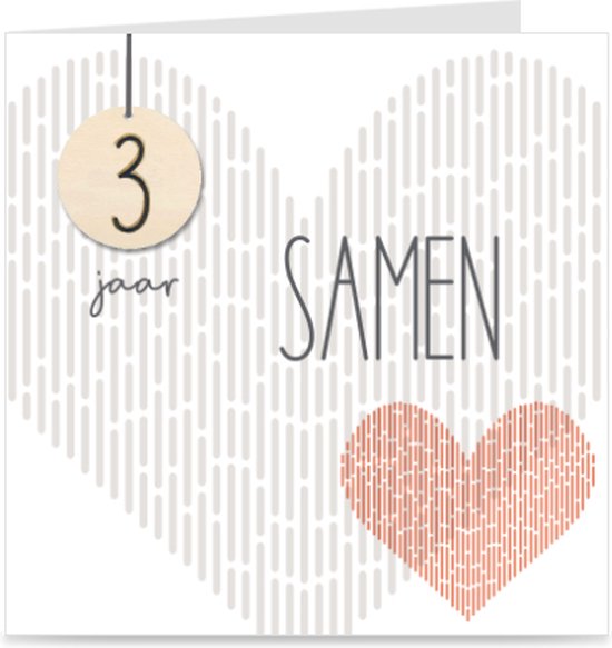 3 JAAR SAMEN | kaart / wenskaart met envelop | voor stel / relatie / partner