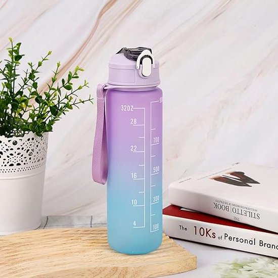 Bouteille d'eau avec paille pour Adultes et Enfants – Anti-fuite sans BPA  avec marquages de