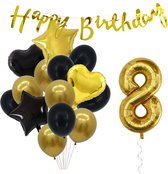 Snoes Ballonnen 8 Jaar Feestpakket – Versiering – Verjaardag Set Goldie Cijferballon 8 Jaar -Heliumballon