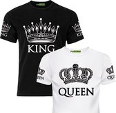 PicOnTshirt - Teetalks Series - T-Shirt Dames - T-Shirt Heren - T-Shirt Met Print - Couple T-Shirt Met King and Queen Print - 2 Pack - Zwart - Heren XL/Dames L