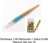 Tachikawa T-40 Nibhouder + Zebra G-Nibs Titanium set van 10