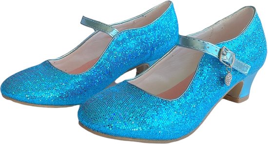 Hakken schoenen blauw glitterhartje Spaanse Prinsessen schoenen - maat 35  (binnenmaat... | bol.com
