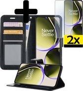 Hoesje Geschikt voor OnePlus Nord CE 3 Lite Hoesje Book Case Hoes Wallet Cover Met 2x Screenprotector - Hoes Geschikt voor OnePlus Nord CE 3 Lite Hoesje Bookcase Hoes - Zwart