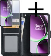 Hoes Geschikt voor OnePlus Nord CE 3 Lite Hoesje Book Case Hoes Flip Cover Wallet Bookcase Met Screenprotector - Zwart