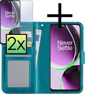 Hoes Geschikt voor OnePlus Nord CE 3 Lite Hoesje Book Case Hoes Flip Cover Wallet Bookcase Met 2x Screenprotector - Turquoise