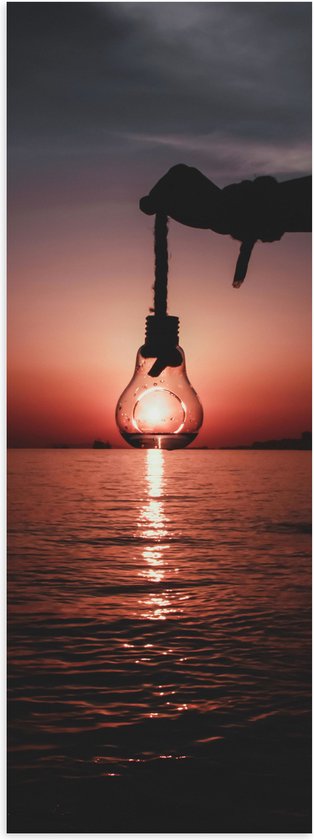 Poster Glanzend – Zee - Lucht - Golvend - Lamp - Zonsondergang - 40x120 cm Foto op Posterpapier met Glanzende Afwerking