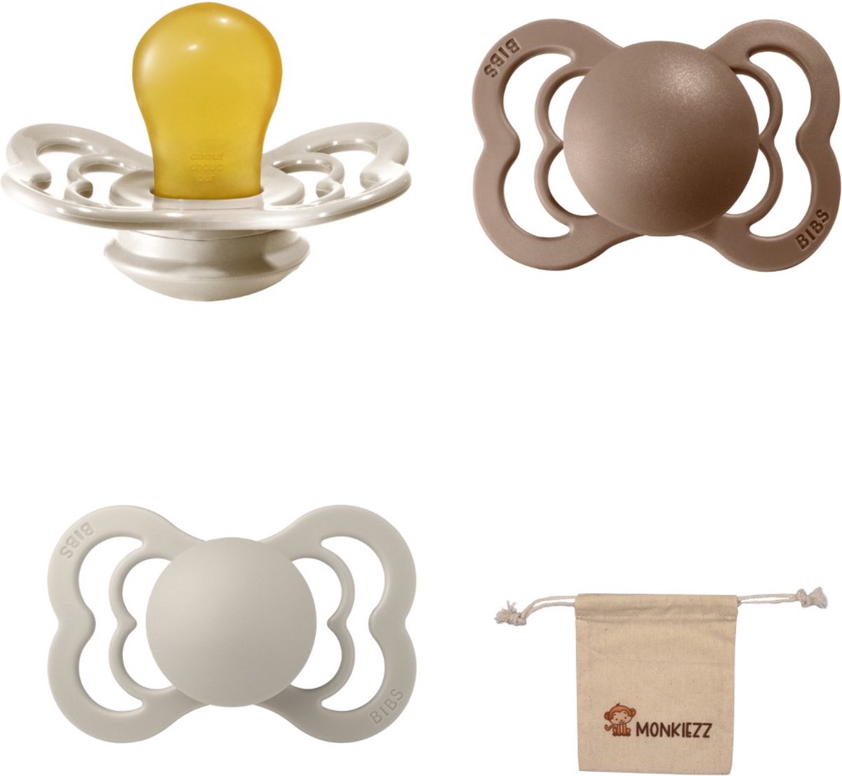 Goedkoopste BIBS Supreme Fopspenen - Maat 1 0-6 maanden - Latex – Vanilla – Sand– Dark Oak Monkiezz speenzakje