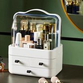 Make-uporganizer beauty cosmetische organizer stofdicht lade opbergdoos met deksel draaibaar met draaggreep voor dressoir, badkamer, slaapkamer - zwart