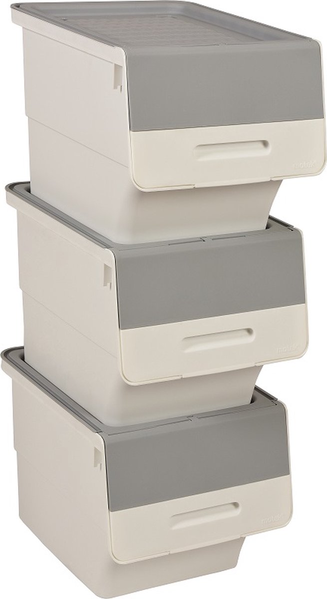 Motek® - Opbergbox - 3*12L=36 L - Met Wielen - Gerecycled Plastic - Grijs - Wit - opbergdoos