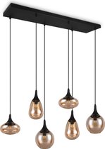 TRIO LUMINA - Hanglamp - Zwart - excl. 6x E14 40W - Aanpasbaar in hoogte - Amber glas
