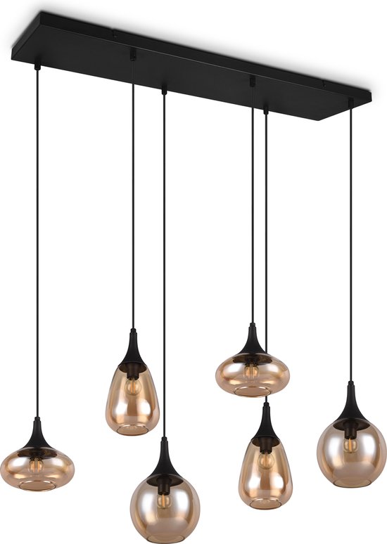 Lampe à suspension TRIO LUMINA - Zwart mat avec verre ambré