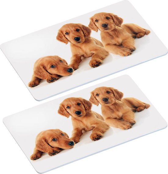 8x Ontbijtbordjes/ontbijtplankjes set puppy print 14 x 24 cm - Onbreekbare bordjes voor babys/peuters/kleuters