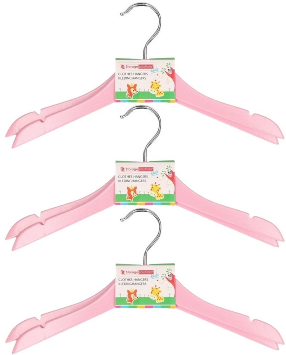 Stevige kledinghangers voor kinderen 12x stuks hout - Lichtroze klerenhangers