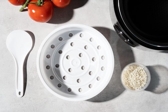 Reishunger Basis Rijstkoker Met Warmhoudfunctie Zwart Voor 1 6 Personen Snelle Bereiding Zonder Aanbranden Keramische Coating Incl Stoominzet Lepel Maatbeker 549860656