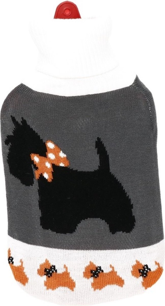 Goedkoopste Warmwater kruik met grijs/witte honden hoes - 2 liter - warmwaterkruik