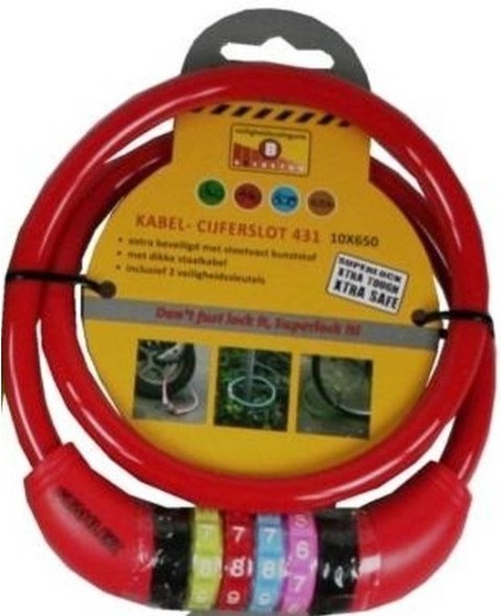 Stahlex Cijfer kabelslot - rood - 10 x 650 mm - fietsslot van Stahlex — afbeelding 3