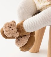 Babyslofjes/sokjes - Antislip - Slofjes voor je baby, voor jongens en meisjes - Beren slofjes - 0-1 jaar - beige