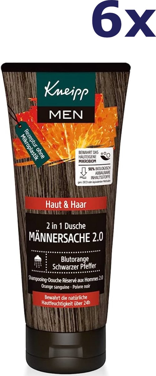 6x Kneipp douchegel Men 200ml 2-in-1 blood orange / black pepper