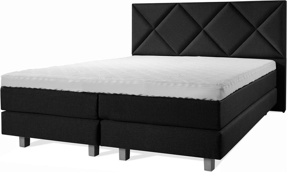 Boxspring Luxe 180x220 Ruiten Zwart Lederlook