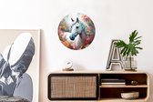 Muurstickers paard - Bloemen - Dieren - Roze - Behangsticker - Behangcirkel zelfklevend - Wandbekleding - Ronde muurdecoratie - ⌀ 30 cm - Muursticker cirkel - Plak stickers - Wall sticker