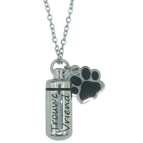 Pendentif en frêne avec gravure « Loyal Friend » - Tube à cendres pour cendres de chien - Acier chirurgical - Avec chaîne en acier inoxydable (50 cm)