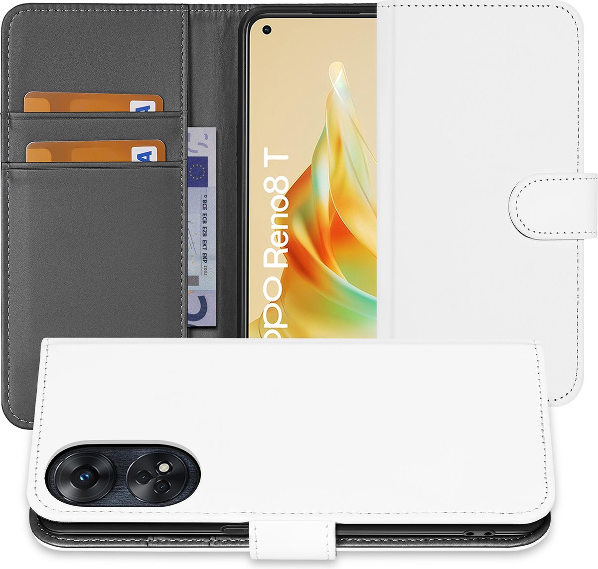 Book Case Telefoonhoesje voor de OPPO Reno8 T 4G Wit met Pasjeshouder