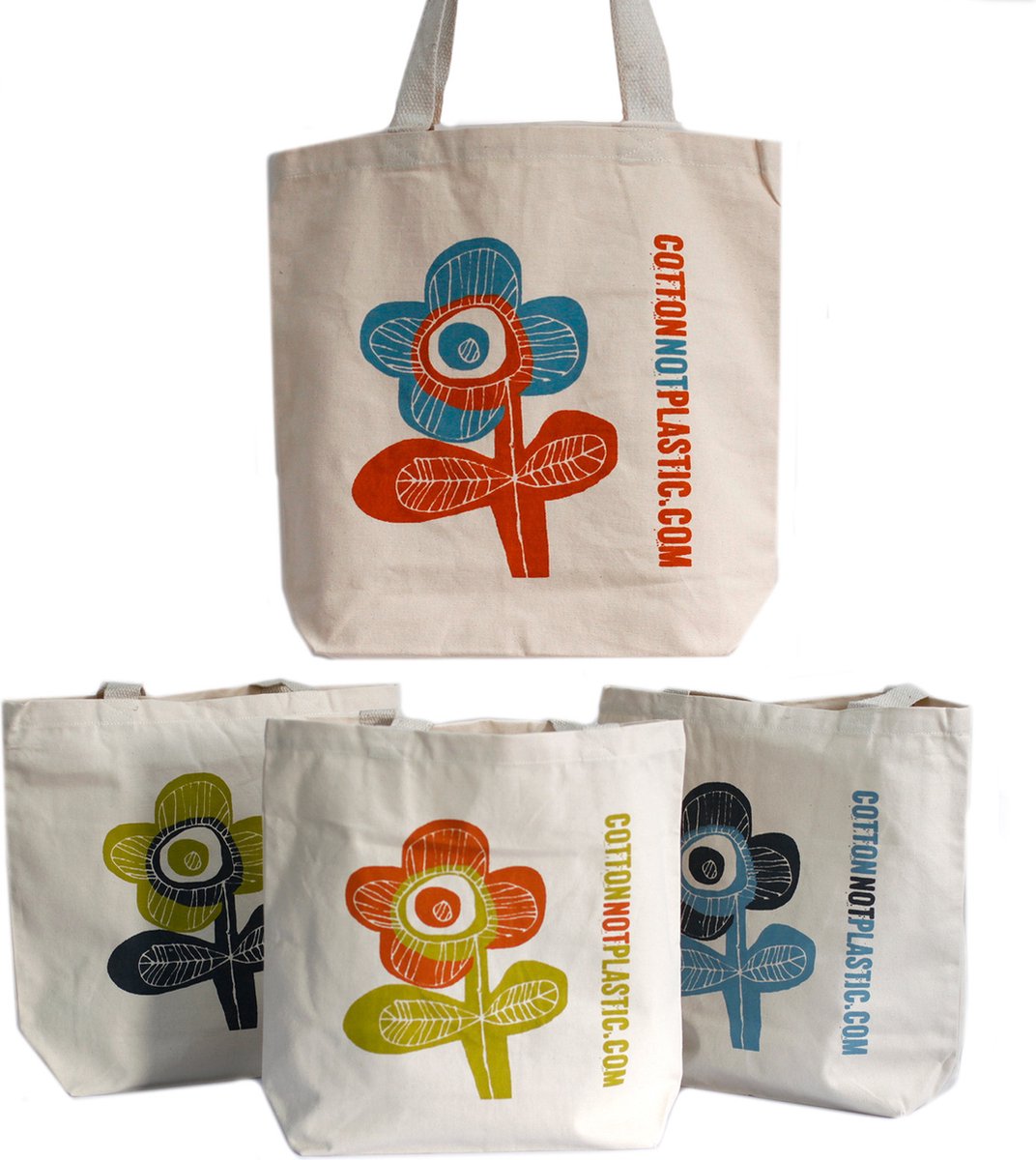Bright Flower Katoenen Tassen 4 stuks (4 ontwerpen) - Cotton Not Plastic