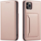 Étui portefeuille iPhone 15 avec fermeture magnétique - Étui de téléphone avec emplacements pour cartes - Support intégré - Mobiq Magnetic Fashion Wallet Case iPhone 15 rose