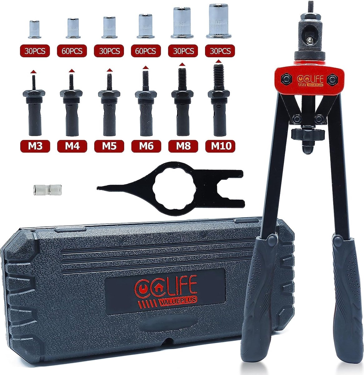 CCLIFE Klinkmoertangset Met M3, M4, M5, M6 En 180 Stuks Klinkmoeren Professioneel Klinknagelpistool Klinknageltangset 687193031