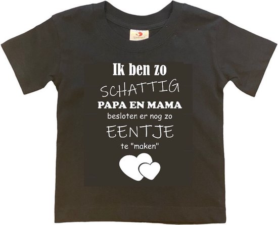 Shirt Aankondiging zwangerschap Ik ben zo schattig papa en mama besloten er nog zo eentje te "maken" | korte mouw | zwart/wit | maat 98/104 zwangerschap aankondiging bekendmaking