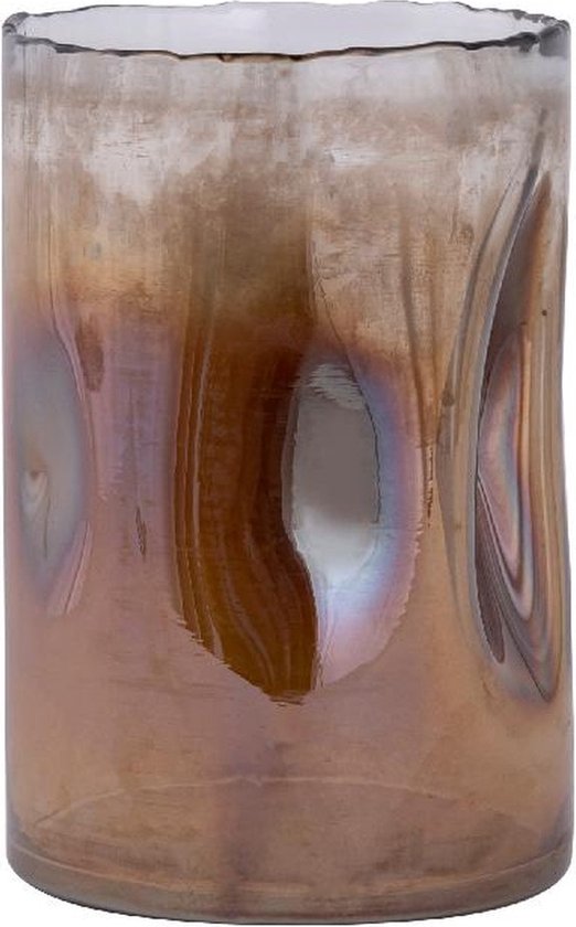 PTMD Windlicht Alyson - 15x15x24 cm - Glas - Bruin